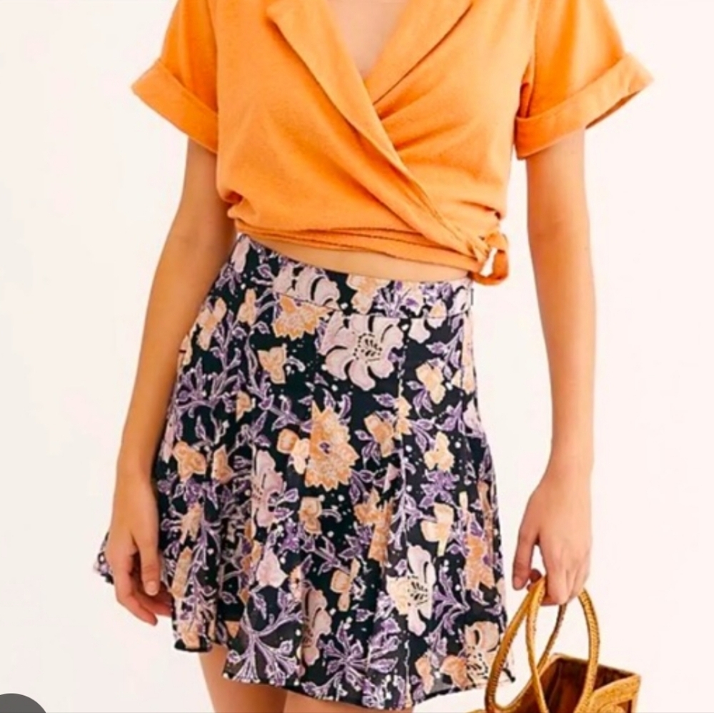 Free People Floral Mini Bohemian Skirt